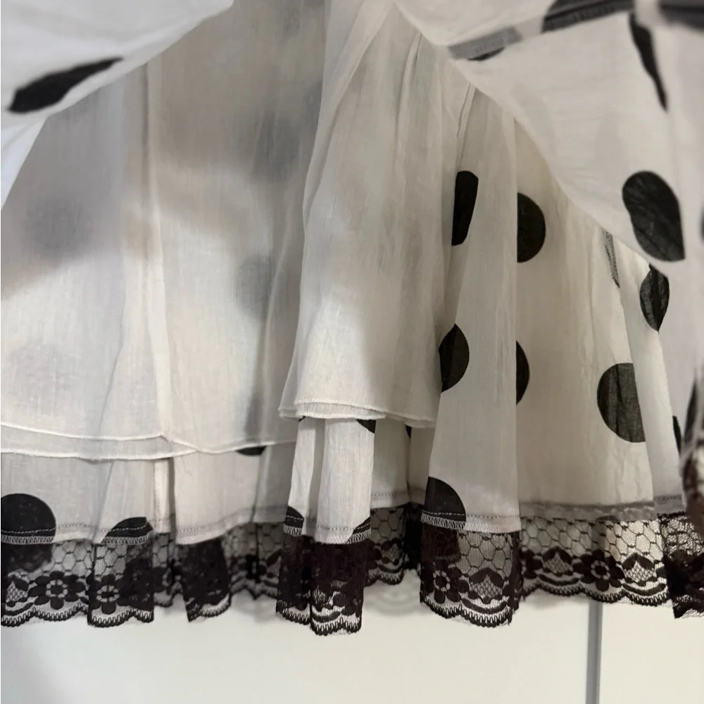 Polka Dot A-Line Skirt with Lace Trim - Picture 3 of 5
